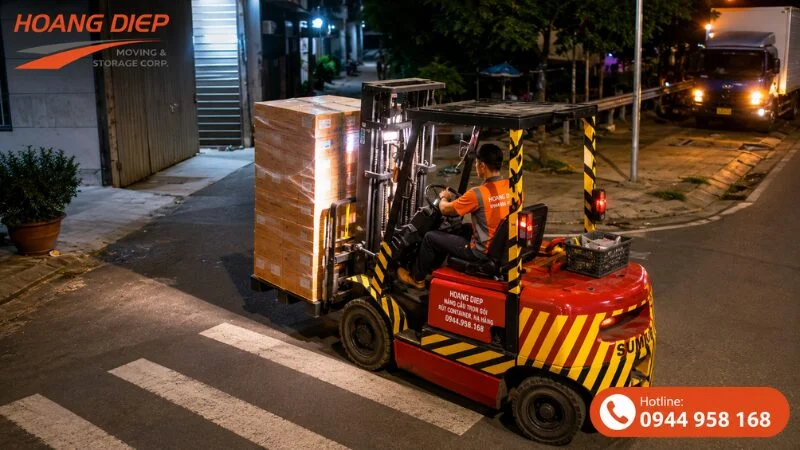 Xe nâng đóng rút container Hoàng Diệp