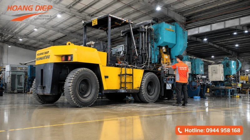 Hoàng Diệp dùng xe nâng di dời máy móc thiết bị siêu trường siêu trọng
