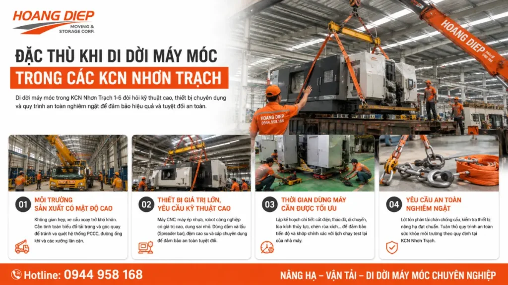 các đặc thù khi di dời máy móc thiết bị tại KCN Nhơn Trạch