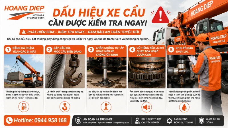 các dấu hiệu xe cẩu cần được kiểm tra bảo dưỡng