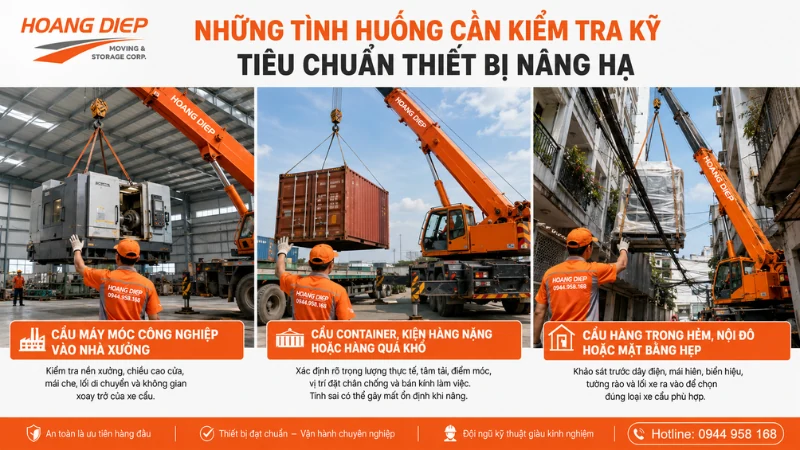 Hoàng Diệp chia sẻ các tình huống cần kiểm tra kỹ tiêu chuẩn thiết bị nâng hạ để đảm bảo an toàn khi thi cong