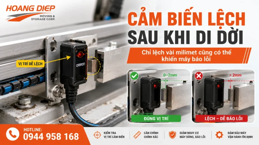 lỗi cảm biến bị lệch sau khi di dời