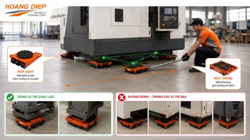 Cần dặt rùa đẩy đúng vị trí chịu lực của thiết bị 