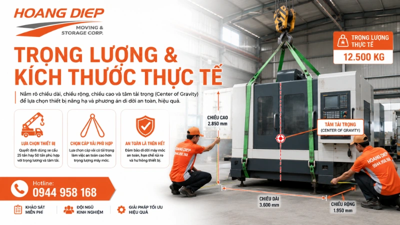Cần xác định trọng lượng và kích thước thực tế trước khi di dời máy móc