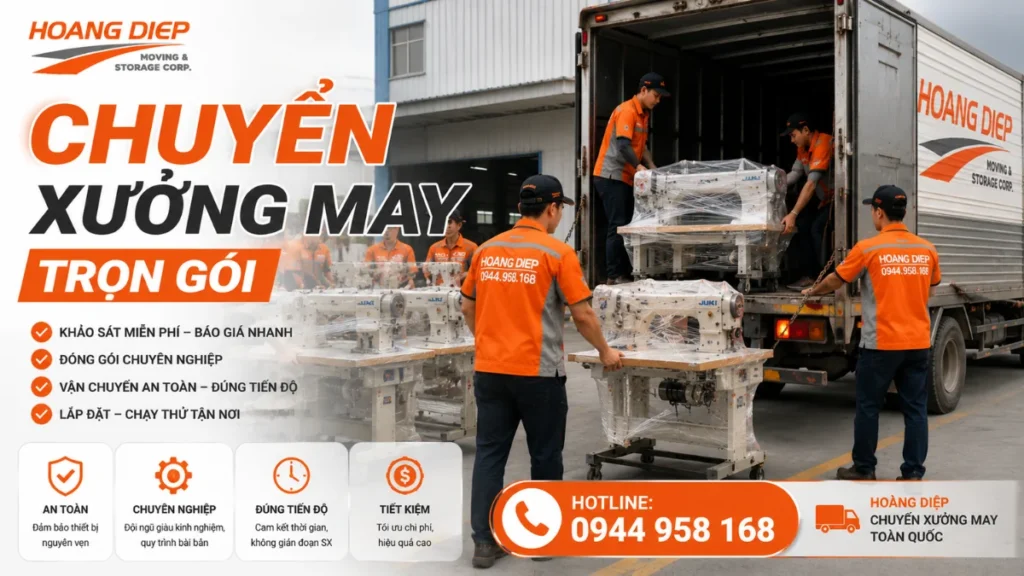 Hoàng Diệp chuyển xưởng máy may bằng xe tải thùng kín