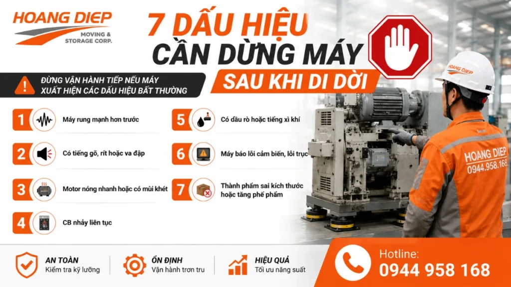 Các dấu hiệu cần dừng máy sau khi di dời 