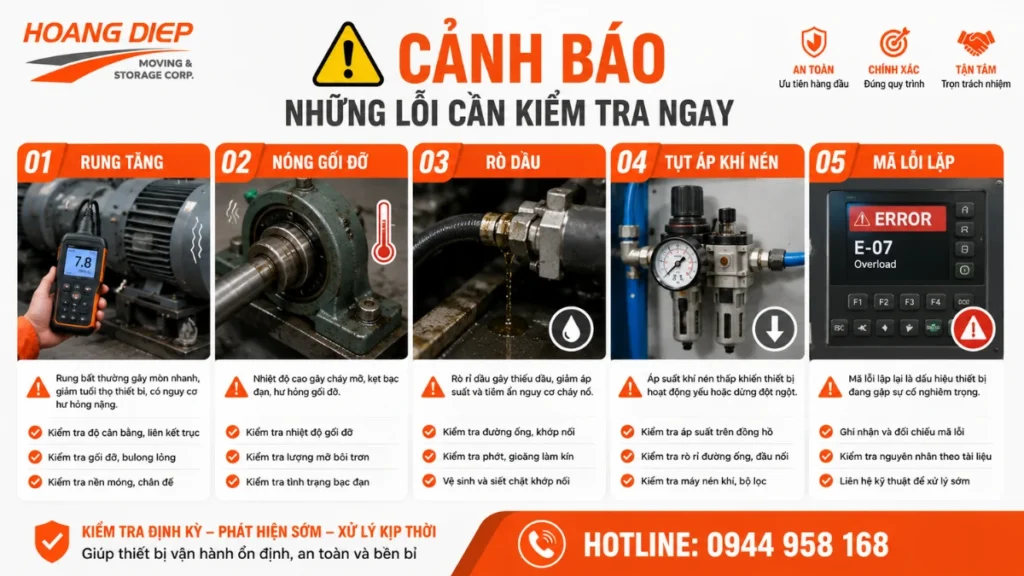 Dấu hiệu máy cần được bảo trì sau khi di dời