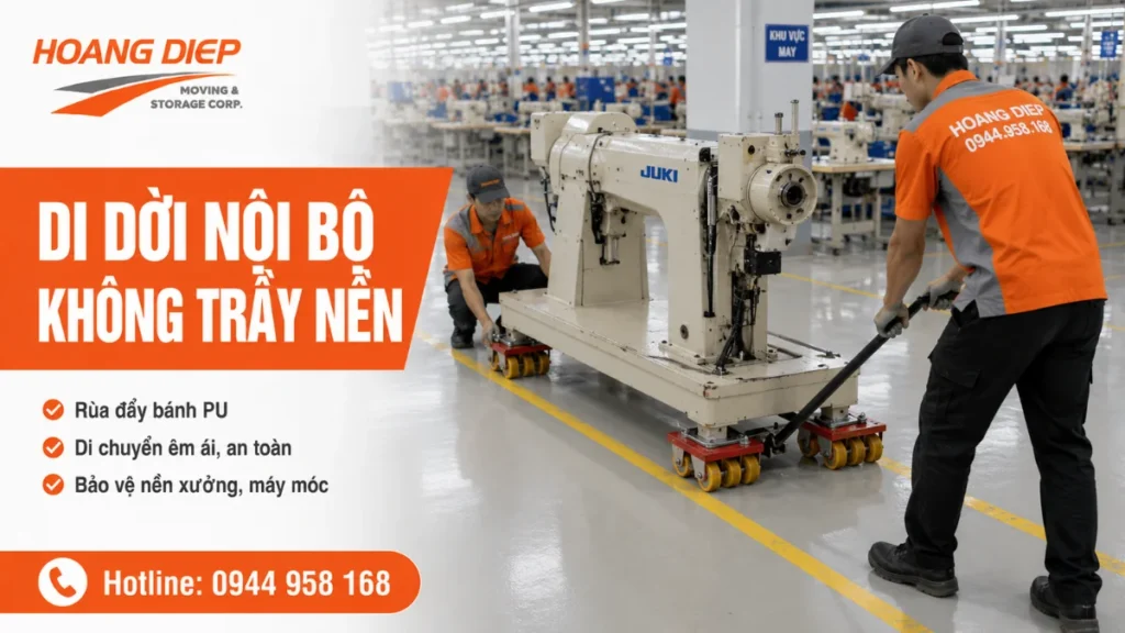 di dời máy may bằng rùa đẩy bánh PU