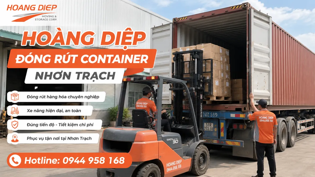 Đóng rút container KCN Nhơn Trạch bằng xe nâng