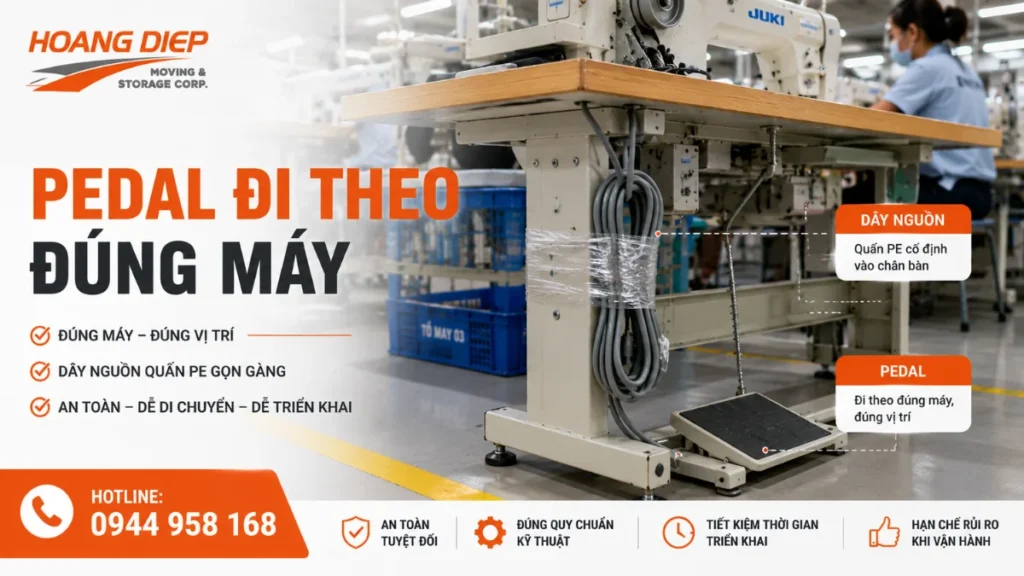 gom pedel dây nguồn theo từng máy may