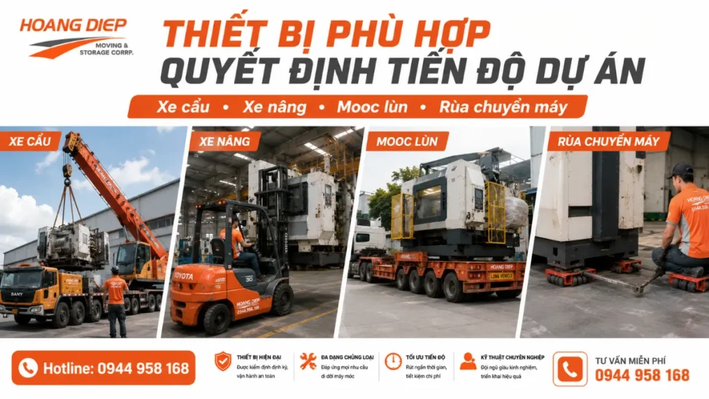 Hoàng Diệp sở hữu hệ thống thiết bị đa dạng phục vụ tốt cho việc vận chuyển 