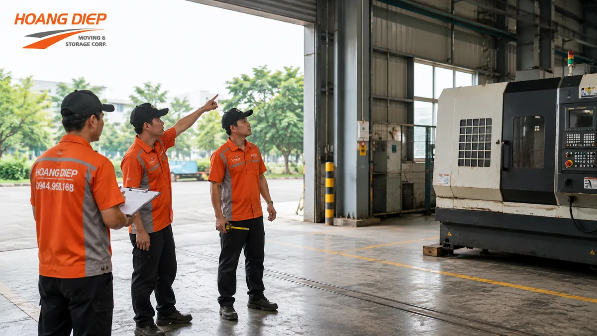 Hoàng Diệp luôn khảo sát hiện trường di dời máy cơ khí trước khi thi công