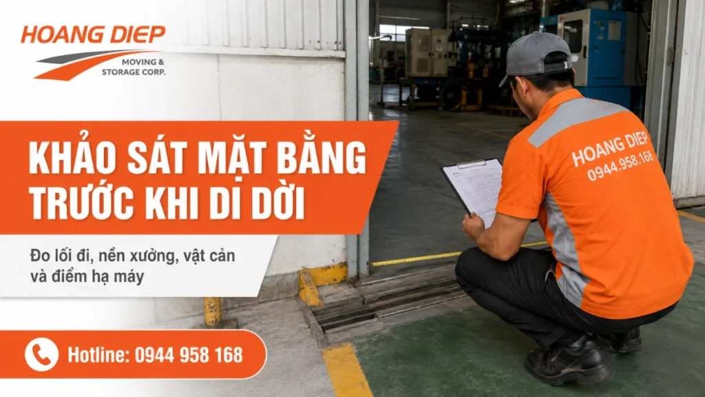Hoàng Diệp khảo sát hiện trường di dời máy móc thiết bị