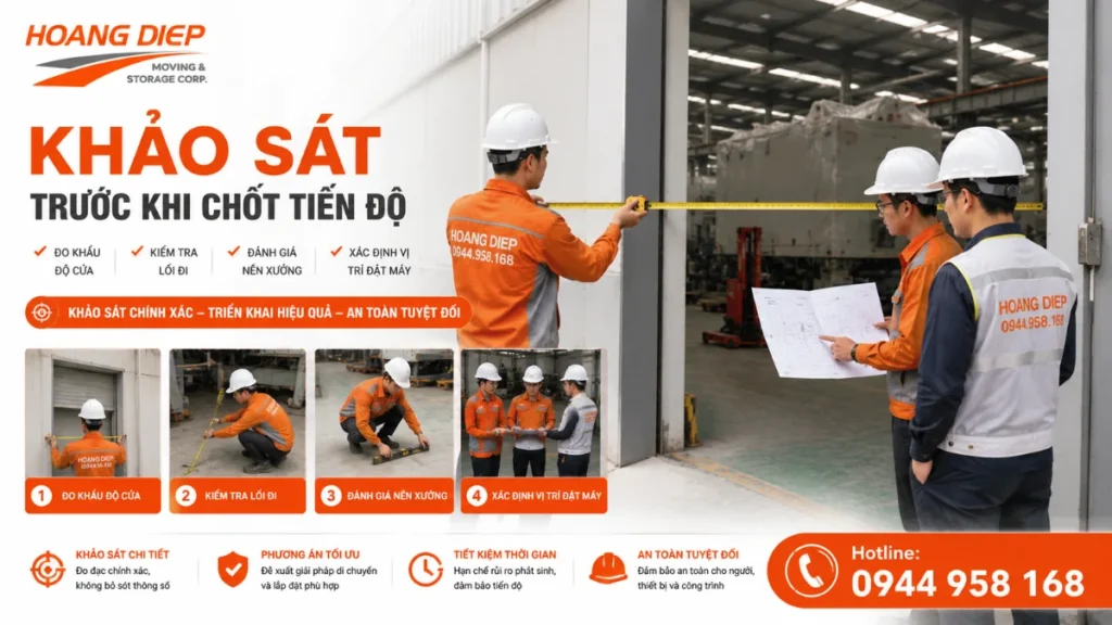 thực hiện khảo sát hiện trường trước khi di dời máy móc