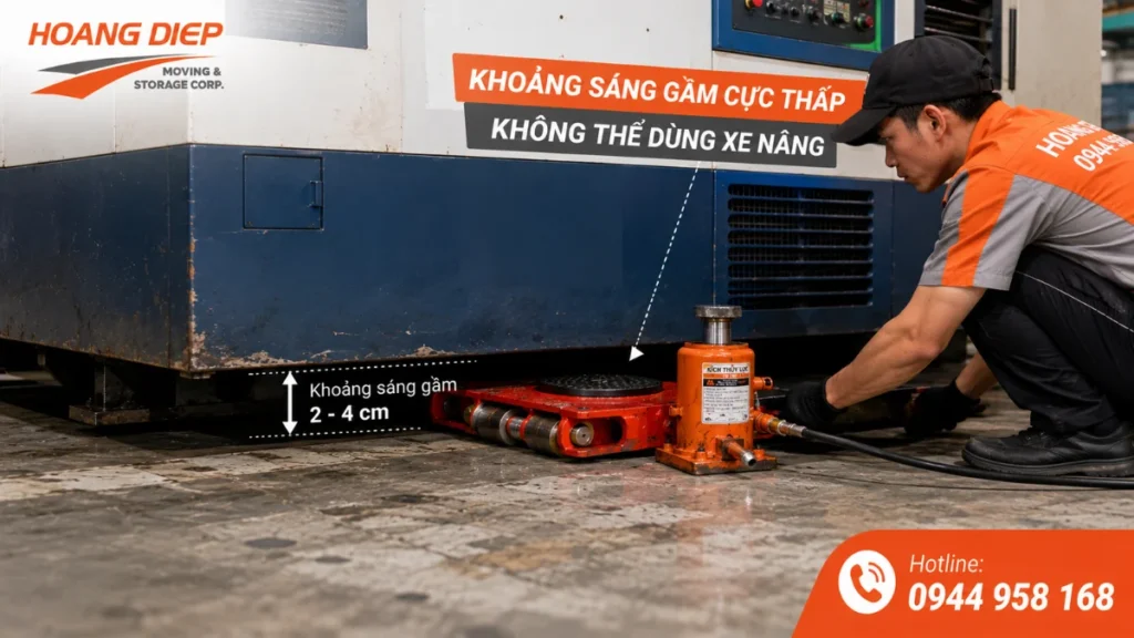 Khoảng cách gầm thấp không thể sử dụng được xe nâng