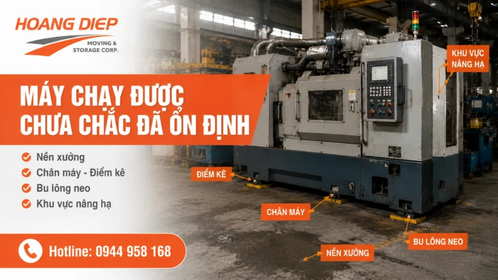 Cần kiểm tra cân bằng của máy sau khi di dời để đảm bảo hoạt động an toàn 