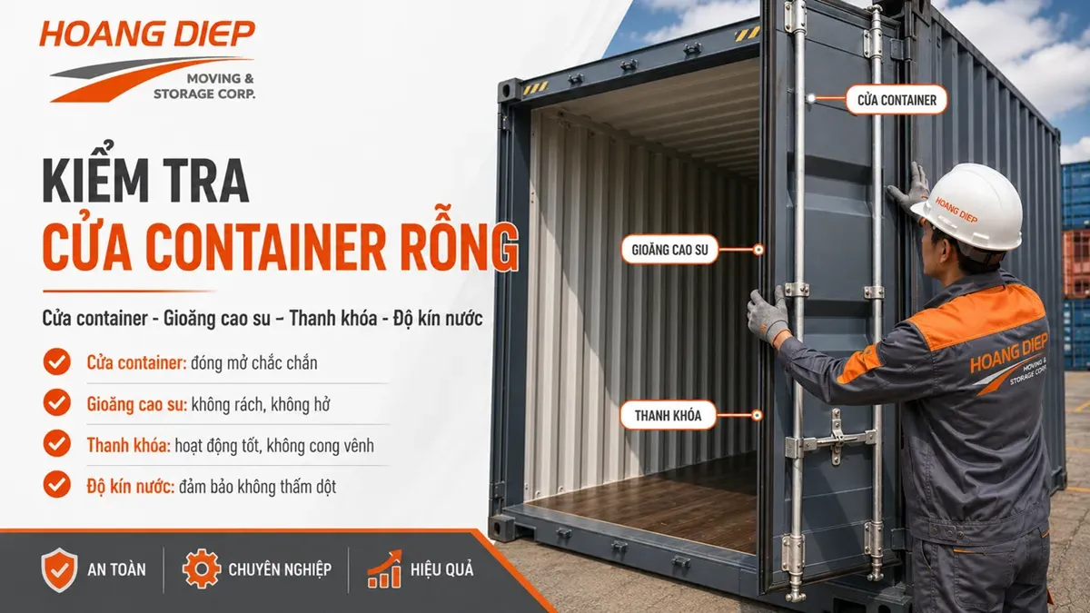 Kiểm tra cửa gioăng cao su và thanh khóa container rỗng