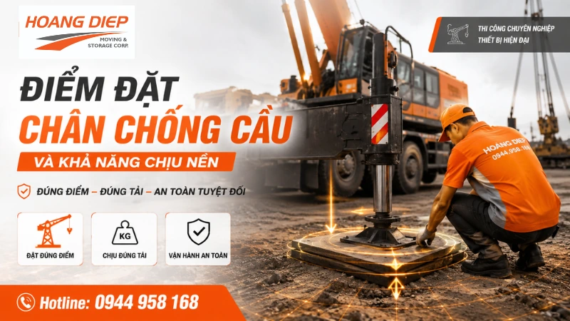 Hoàng Diệp luôn kiểm tra điểm đặt chân chống và khả năng chịu nền trước khi cẩu hạ