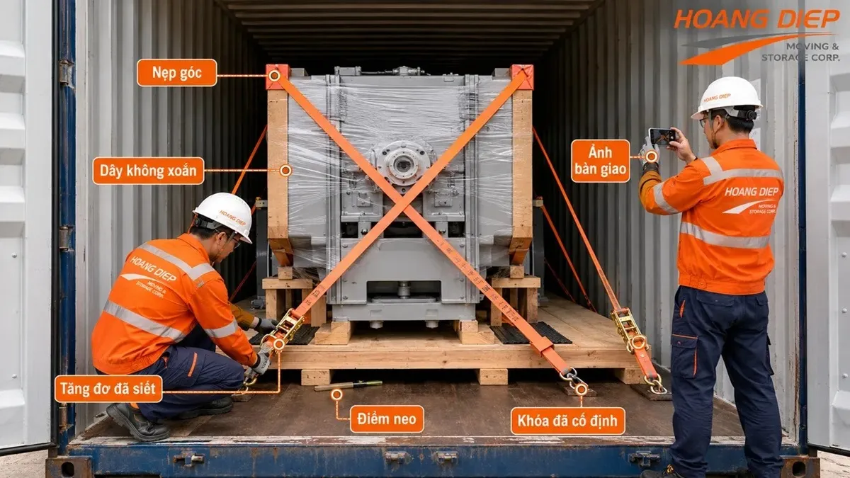 Kiểm tra lashing trước khi đóng cửa container