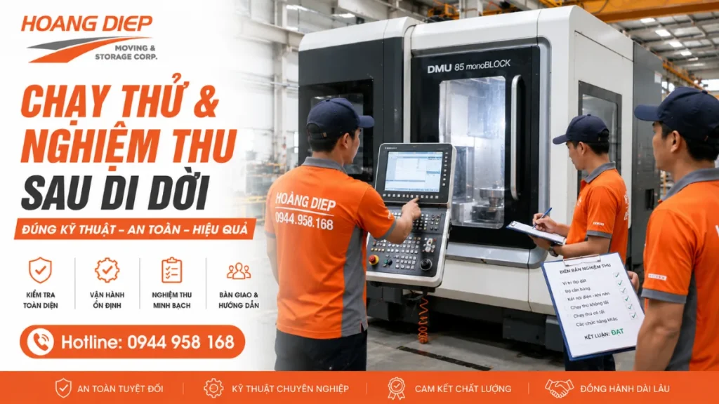 lắp đạt và chạy thử nghiệm máy móc sau khi di dời