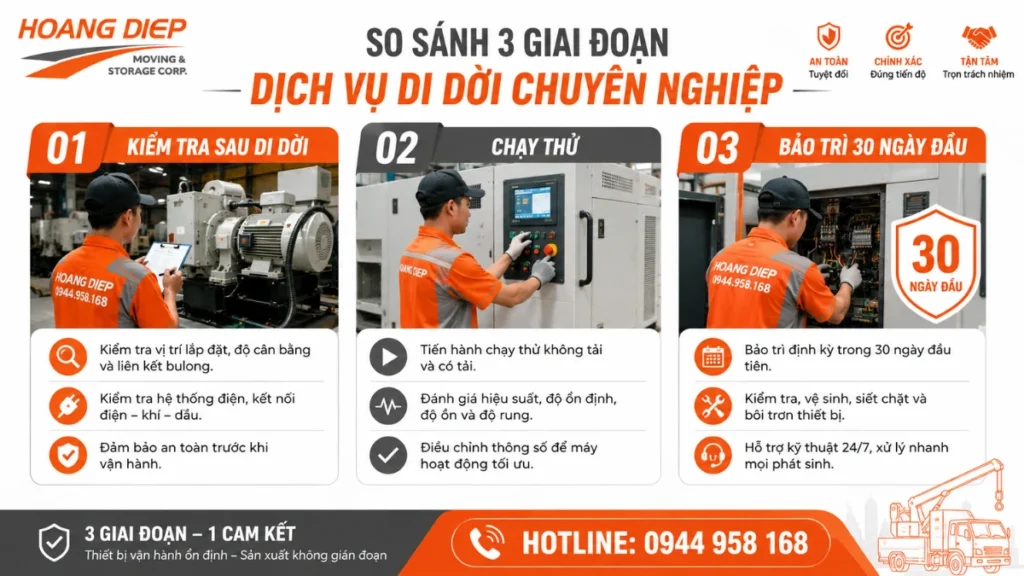 lịch bảo trì máy móc sau di dời 30 ngày