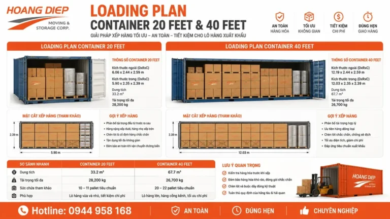 loading plan container 20 feet và 40 feet cho lô hàng xuất khẩu