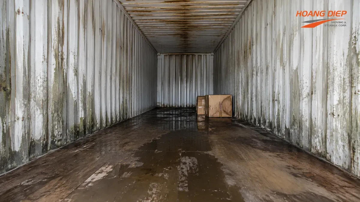 Lỗi container rỗng có sàn ẩm và dấu hiệu thấm nước