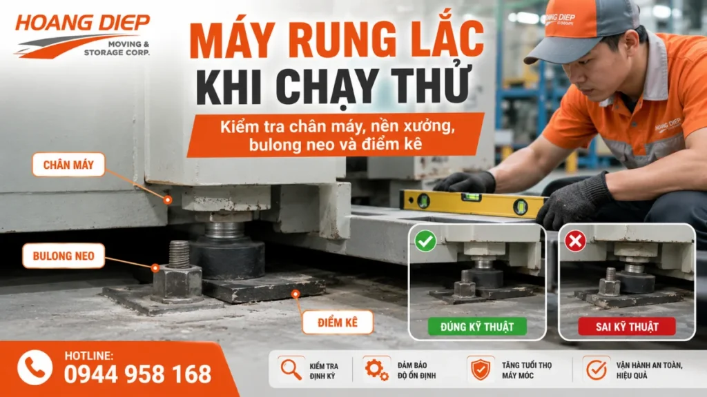 máy rung lắc khi chạy thử sau khi di dời