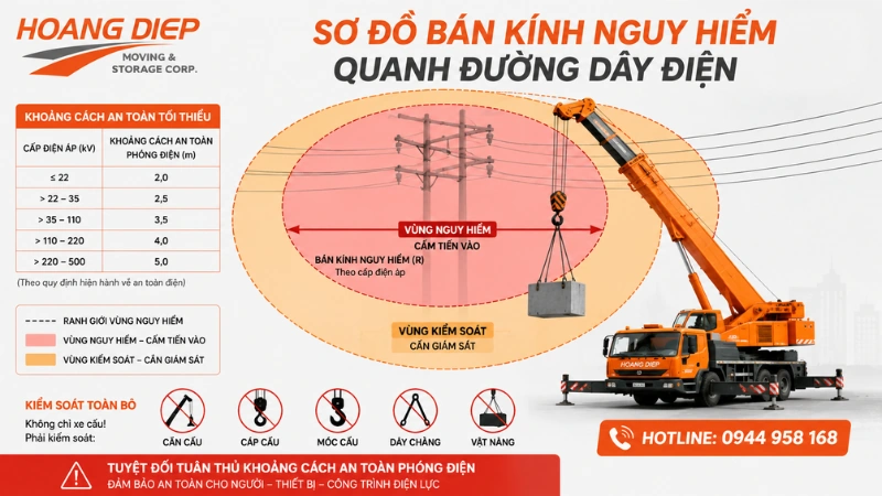 sơ đồ bán kính an toàn quanh đường dây điện