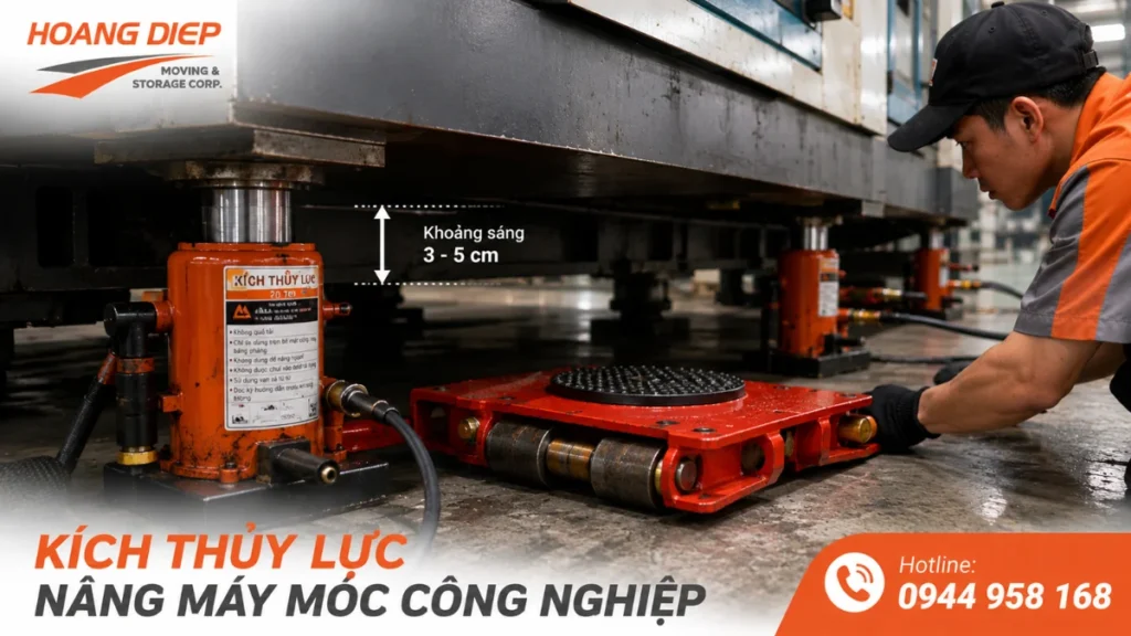 sử dụng kích thuỷ lực để di dời máy CNC