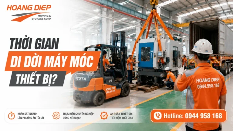 thời gian di dời máy móc thiết bị dự kiến từ Hoàng Diệp