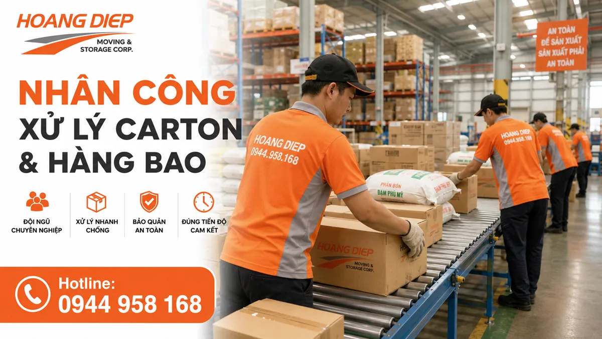 Nhân công và băng tải rút hàng carton khỏi container tại kho
