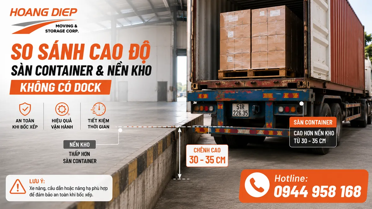 So sánh cao độ sàn container và nền kho không có dock