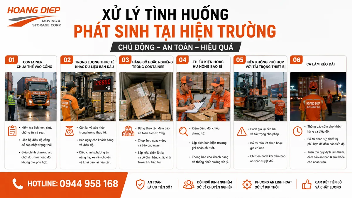 Hình ảnh trước, trong và sau một ca rút máy móc khỏi container tại Nhơn Trạch.