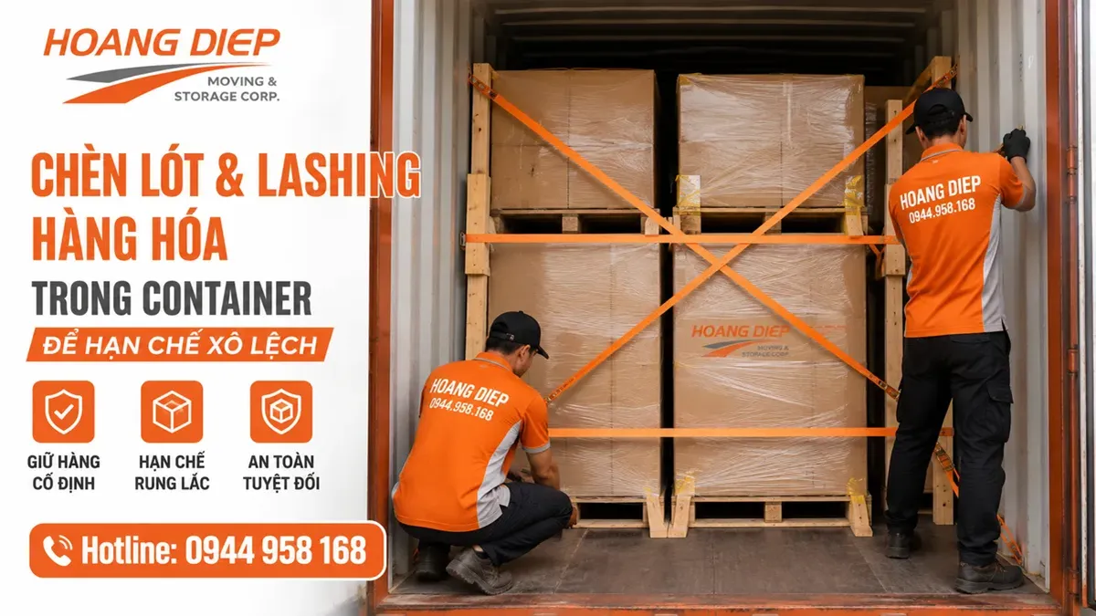 chèn lót và lashing hàng hóa trong container để hạn chế xô lệch