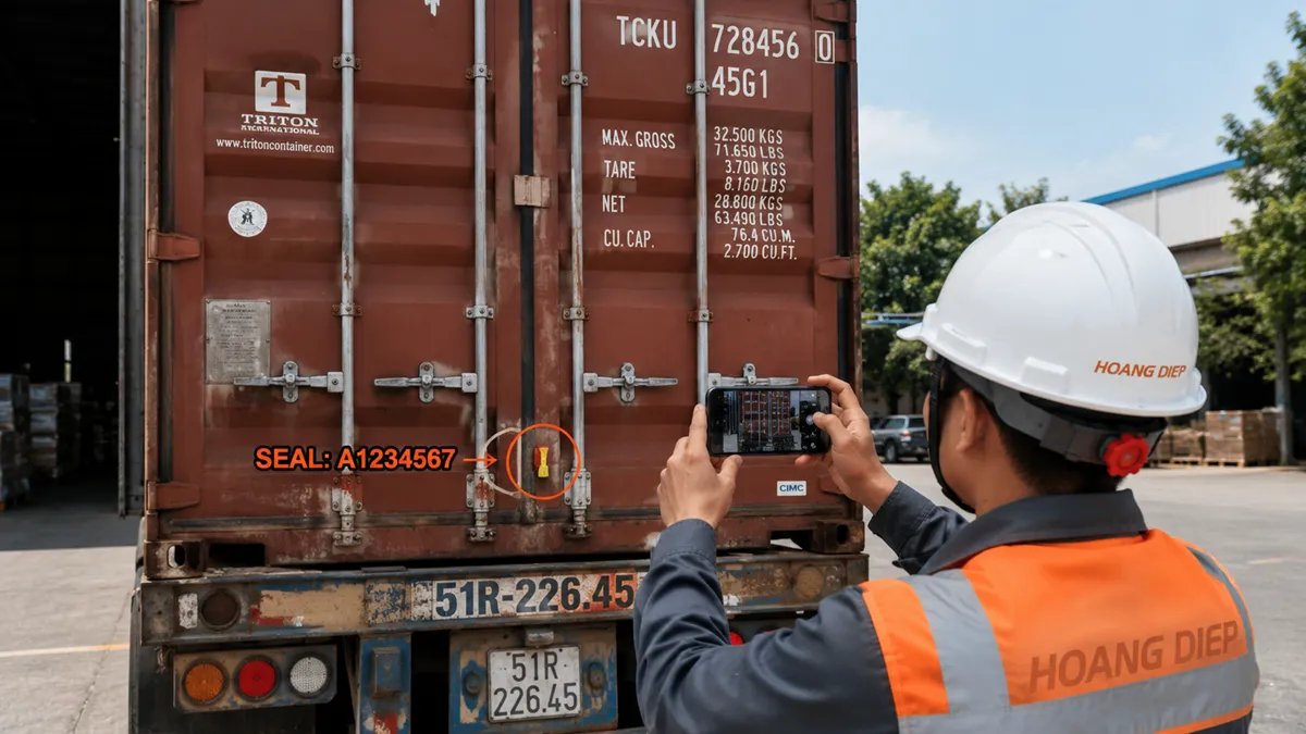 Chụp số container và seal để lập chứng cứ hiện trường