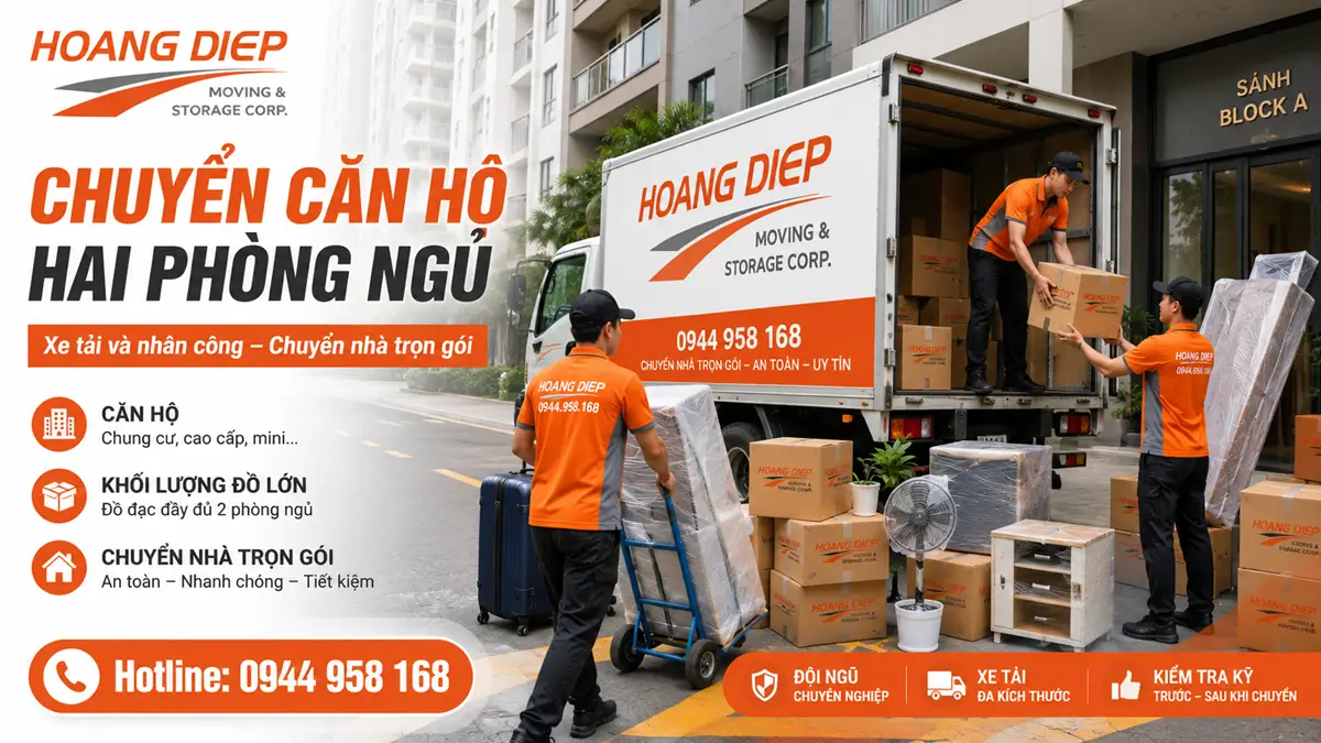 Chuyển căn hộ hai phòng ngủ bằng xe tải và nhân công