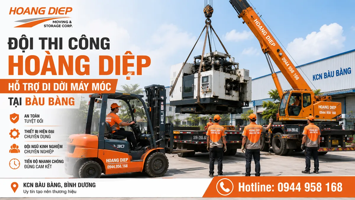 Đội thi công Hoàng Diệp hỗ trợ di dời máy móc tại Bàu Bàng
