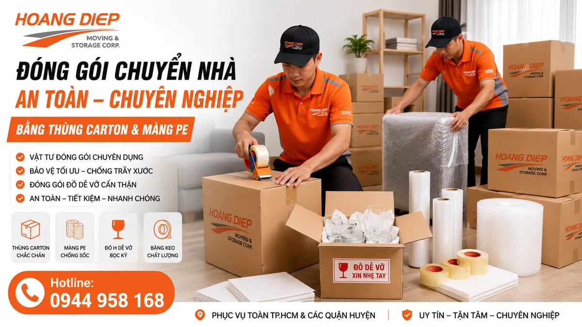 Đóng gói đồ chuyển nhà bằng thùng carton và màng PE
