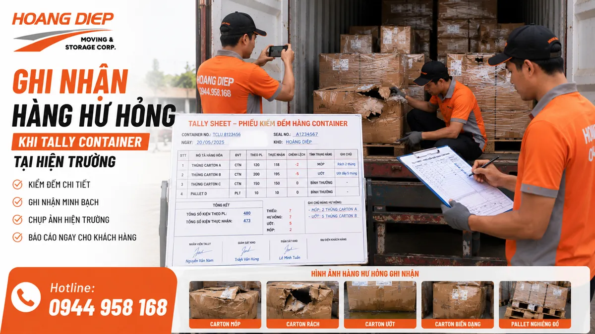 ghi nhận hàng hư hỏng khi tally container tại hiện trường