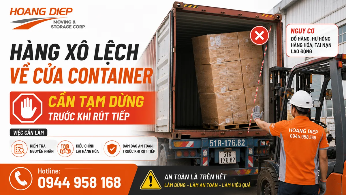 Hàng xô lệch về cửa container cần tạm dừng trước khi rút tiếp
