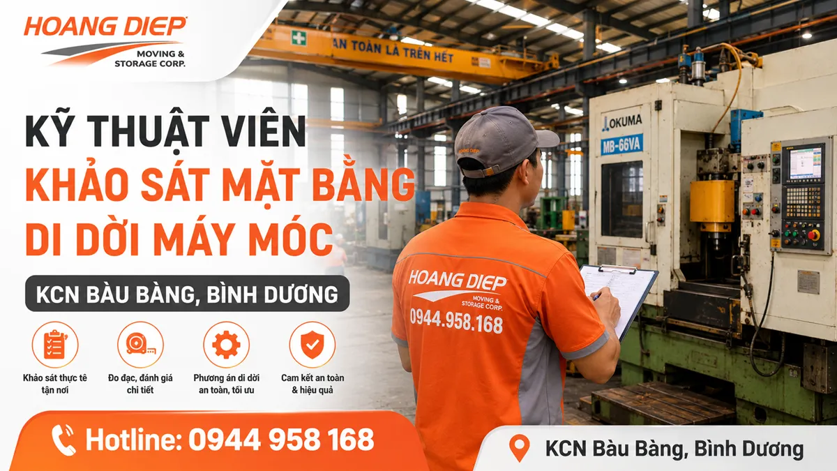 Kỹ thuật viên khảo sát mặt bằng di dời máy móc KCN Bàu Bàng