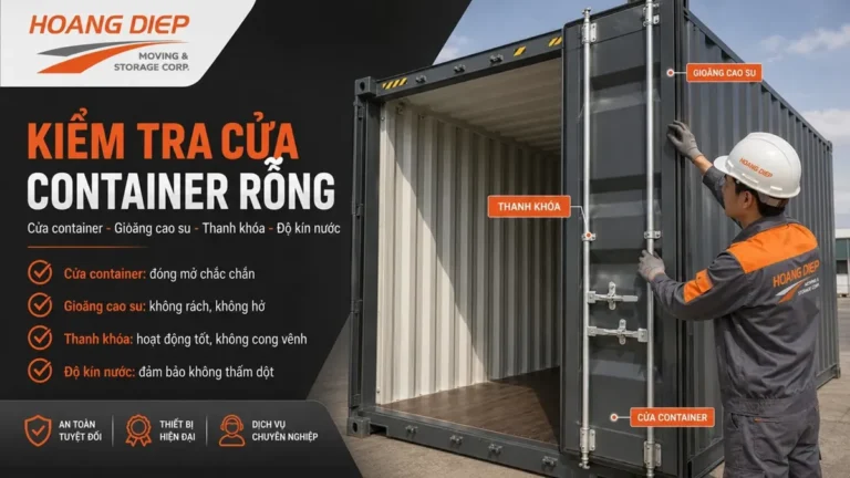 Nhân viên Hoàng Diệp kiểm tra container rỗng trước khi đóng hàng