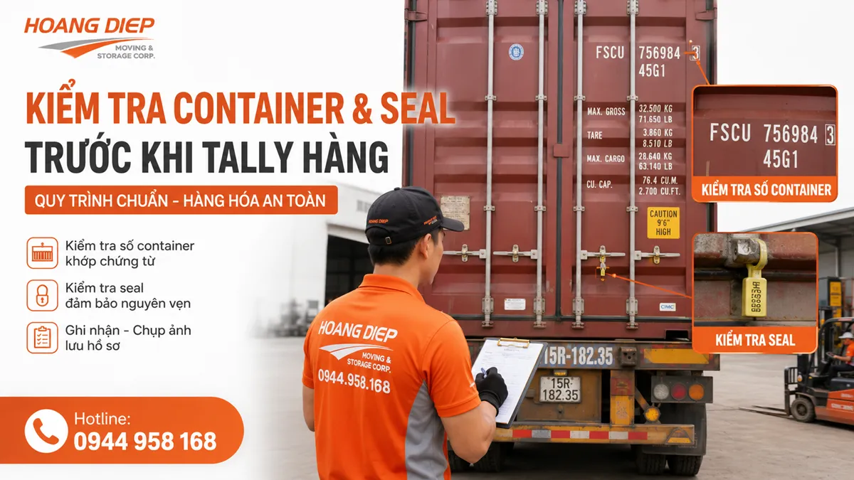 kiểm tra số container và seal trước khi tally hàng container