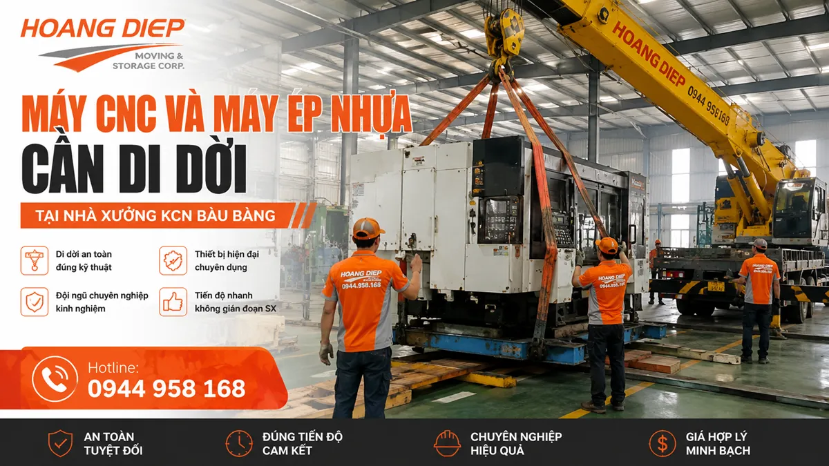 Máy CNC và máy ép nhựa cần di dời tại nhà xưởng KCN Bàu Bàng
