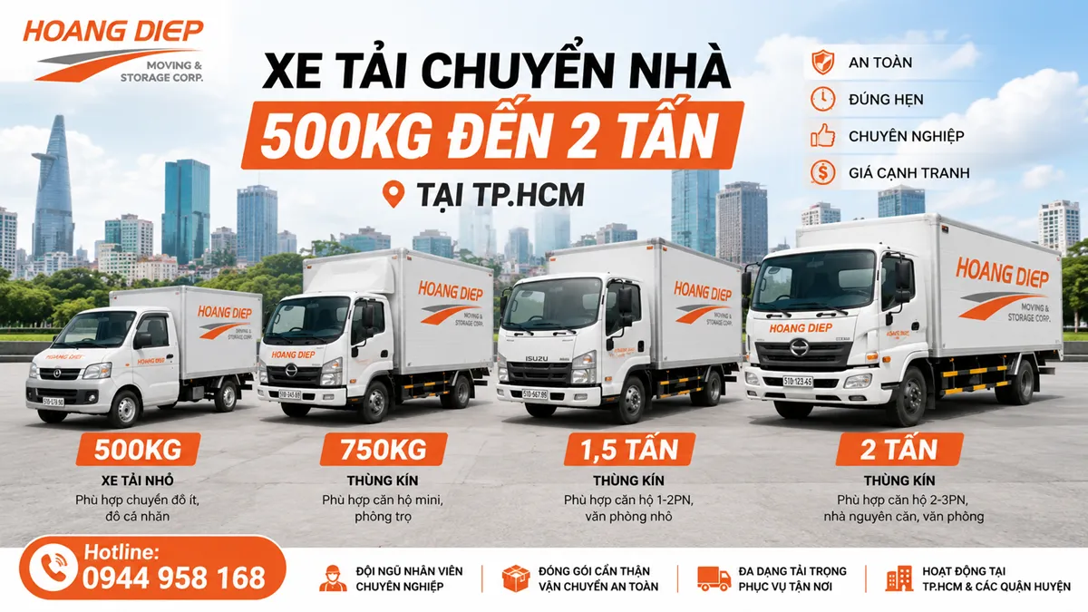 Xe tải chuyển nhà 500kg đến 2 tấn tại TPHCM