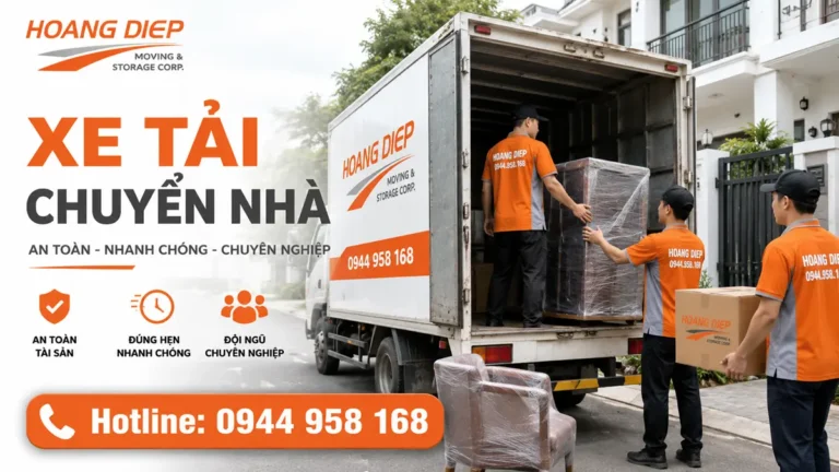 Nhân viên Hoàng Diệp bốc xếp đồ lên xe tải phục vụ chuyển nhà tại TP.HCM