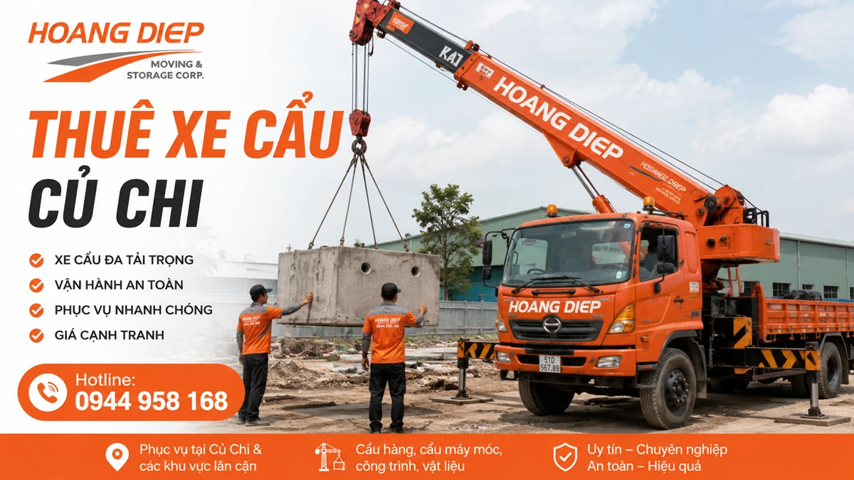 Dịch vụ thuê xe cẩu Củ Chi của Hoàng Diệp, xe cẩu tự hành nâng cấu kiện bê tông tại công trình