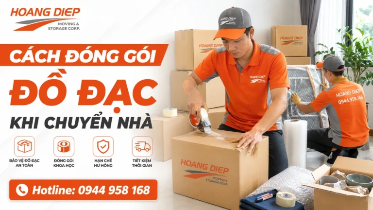 Nhân viên Hoàng Diệp hướng dẫn đóng gói đồ đạc khi chuyển nhà bằng thùng carton