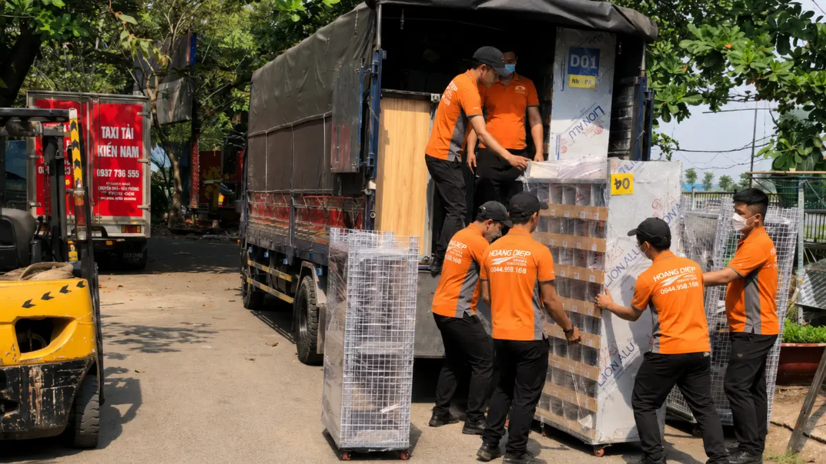 Đội ngũ Hoàng Diệp bốc xếp đồ lên xe tải phục vụ chuyển nhà tại TP.HCM